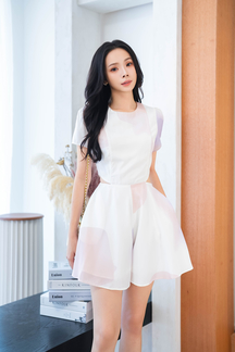 YOONA CUT OUT WAIST PLAYSUIT (COTTON CANDY)