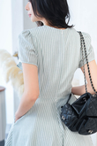 YOONA CUT OUT WAIST PLAYSUIT (GREEN STRIPE)