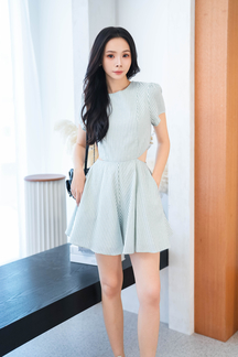 YOONA CUT OUT WAIST PLAYSUIT (GREEN STRIPE)