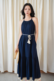 BOHDI HALTER NECK TIERED DRESS (BLUE)