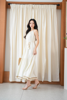 BOHDI HALTER NECK TIERED DRESS (CREAM)