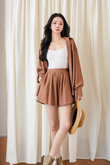 BROOKE ELASTICATED WAIST SHORTS (BROWN)
