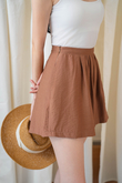 BROOKE ELASTICATED WAIST SHORTS (BROWN)