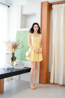 UNAE SQUARE NECK MINI DRESS (YELLOW)