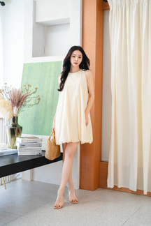 FLOE HALTER NECK PUFFBALL DRESS (BEIGE)