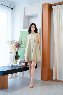 FLOE HALTER NECK PUFFBALL DRESS (DARK VANILLA)