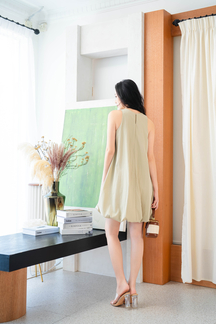 FLOE HALTER NECK PUFFBALL DRESS (DARK VANILLA)