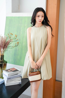 FLOE HALTER NECK PUFFBALL DRESS (DARK VANILLA)
