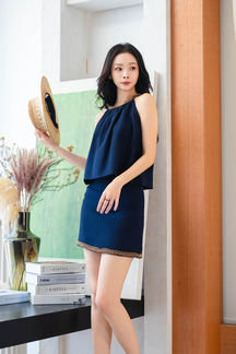 DAISY HALTER NECK CAMISOLE TOP (BLUE)