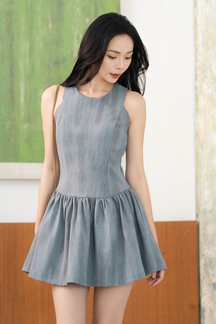 POLLI ROUND NECK MINI DRESS (GREY)