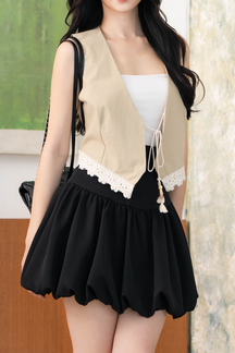 ELIAH BOHO RIBBON VEST TOP (DARK VANILLA)