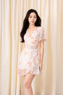 JACE RUFFLES WRAP MINI DRESS (PINK FLORAL)