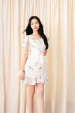 JACE RUFFLES WRAP MINI DRESS (WHITE FLORAL)