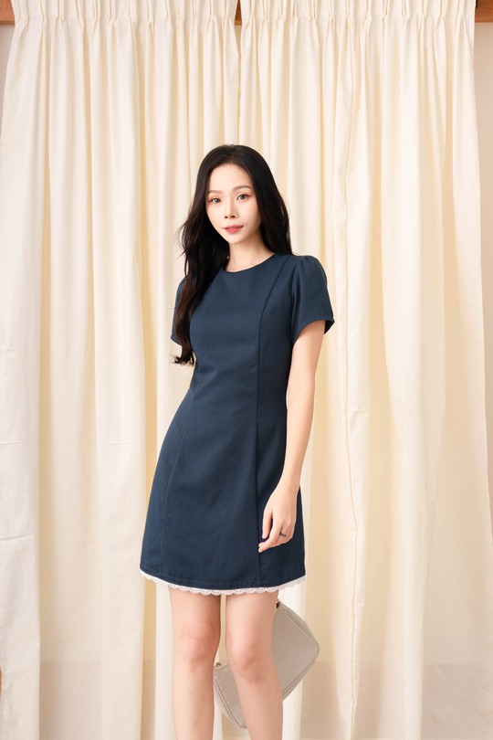 SHANNE ROUND NECK MINI DRESS (BLUE)