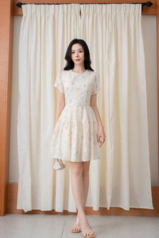 HINA ROUND NECK MINI DRESS (BLUE FLORAL)