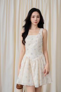 WINTER FLARE MINI DRESS (BLUE FLORAL)