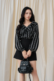 JODELL V-NECK RUFFLES TOP (BLACK)