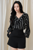 JODELL V-NECK RUFFLES TOP (BLACK)