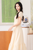 CLOENE RUFFLES MIDI DRESS (BEIGE)