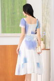 CLOENE RUFFLES MIDI DRESS (CLOUD STAIN)