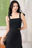 JEARL SELF TIE RIBBON TOP (BLACK)