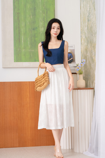 SEEA PLEATED MIDI SKIRT (WHITE)