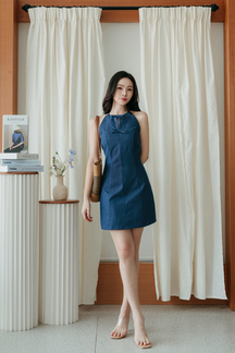 HAELY HALTER NECK MINI DRESS (JEAN BLUE)