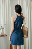HAELY HALTER NECK MINI DRESS (JEAN BLUE)