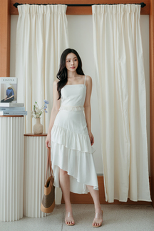 JONI ASYMMETRICAL RUFFLES SKIRT (WHITE)