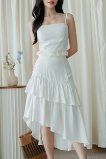 JONI ASYMMETRICAL RUFFLES SKIRT (WHITE)