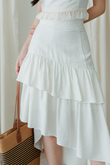 JONI ASYMMETRICAL RUFFLES SKIRT (WHITE)