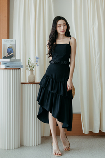 JONI ASYMMETRICAL RUFFLES SKIRT (BLACK)