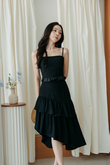 JONI ASYMMETRICAL RUFFLES SKIRT (BLACK)