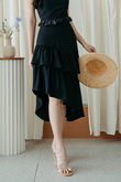 JONI ASYMMETRICAL RUFFLES SKIRT (BLACK)