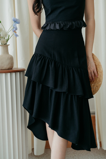 JONI ASYMMETRICAL RUFFLES SKIRT (BLACK)