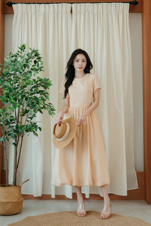 ROONEY BALLOON MIDAXI DRESS (YELLOW STRIPE)