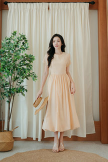 ROONEY BALLOON MIDAXI DRESS (YELLOW STRIPE)