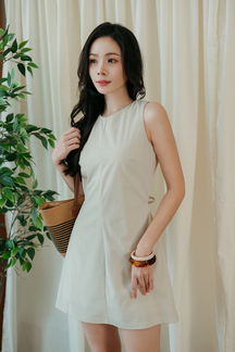 ESTELLE ROUND NECK MINI DRESS (BEIGE)