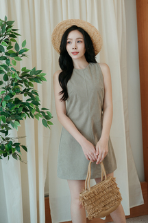 ESTELLE ROUND NECK MINI DRESS (TRUFFLE)