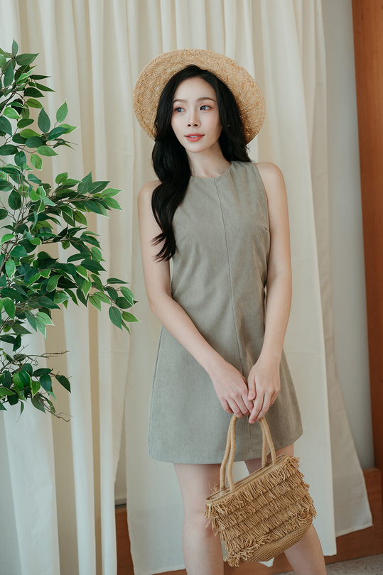 ESTELLE ROUND NECK MINI DRESS (TRUFFLE)