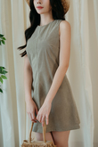 ESTELLE ROUND NECK MINI DRESS (TRUFFLE)