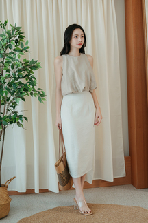 PAYTON BACK SPLIT PENCIL SKIRT (CREAM)