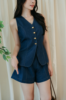 EMMIE BUTTON VEST TOP (JEAN BLUE)