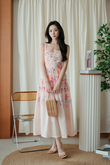 BETHEA RUCHED BUST MIDAXI DRESS (PINK FLORAL)