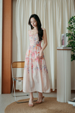 BETHEA RUCHED BUST MIDAXI DRESS (PINK FLORAL)