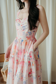 BETHEA RUCHED BUST MIDAXI DRESS (PINK FLORAL)