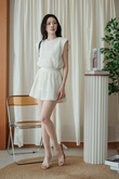 OLLIE SHOULDER PADDED BOXY TOP (CREAM)