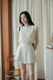OLLIE SHOULDER PADDED BOXY TOP (CREAM)