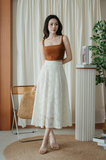 LAILA HIGH WAIST MIDI SKIRT (CREAM)