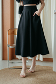 LAILA HIGH WAIST MIDI SKIRT (BLACK1)